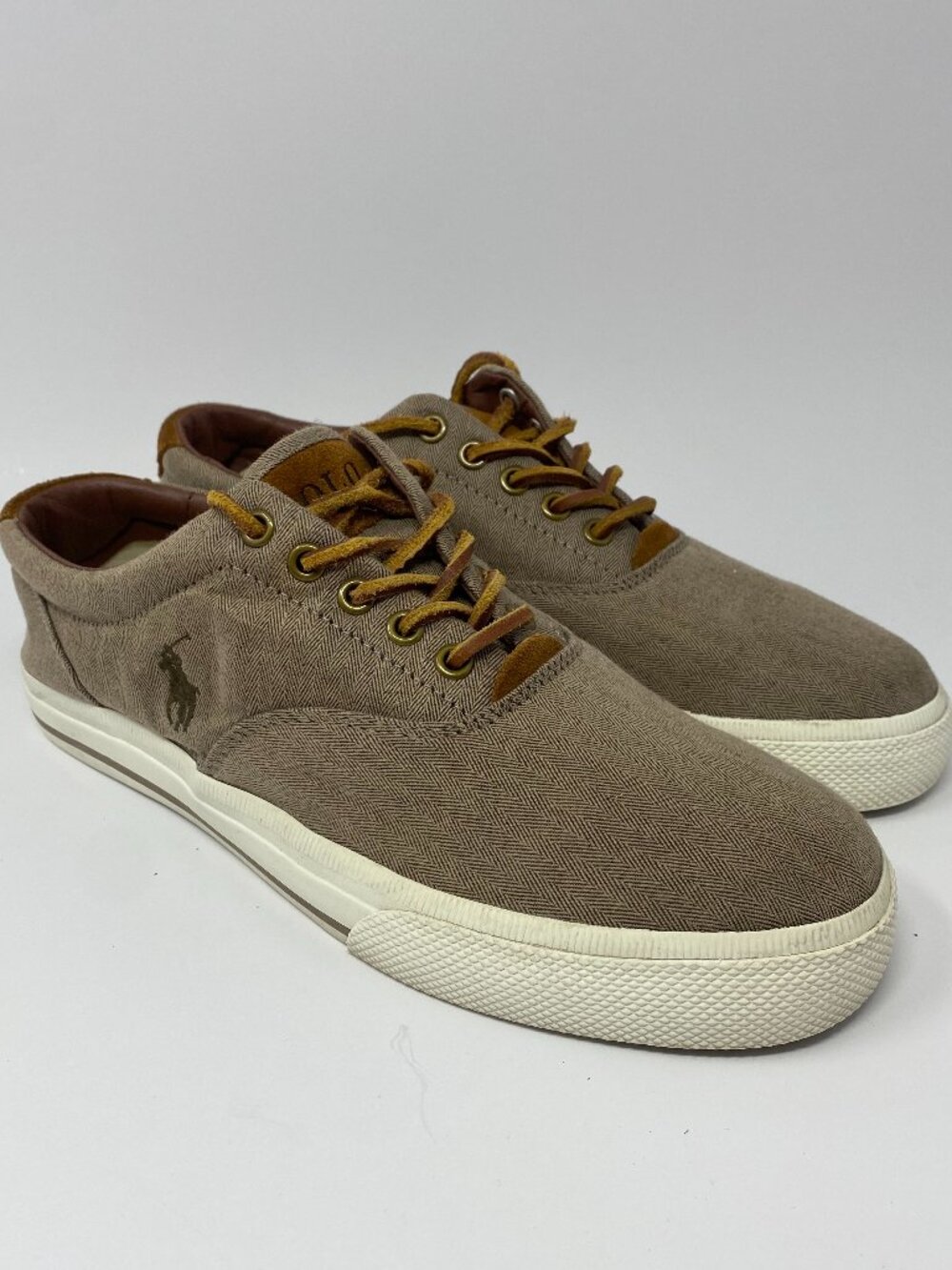 Polo Ralph Lauren Vaughn Sneakers Shoes Mens 9.5D Brown Chambray Herringbone